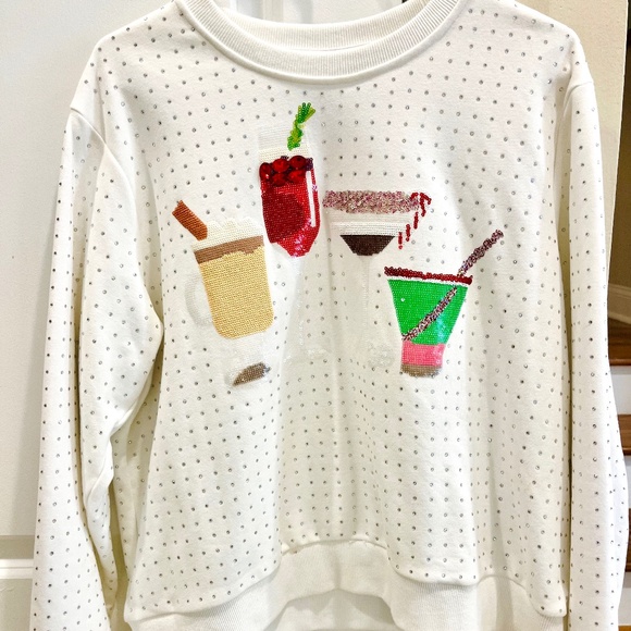 Queen Of Sparkles Cocktails Sequin & Rhinestones Sweatshirt - Picture 1 of 6
